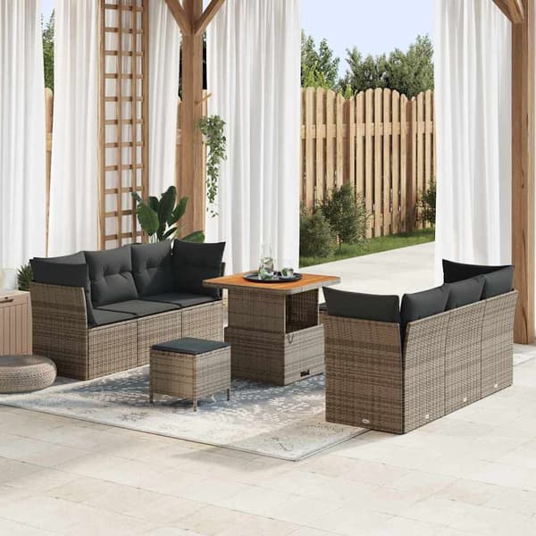 vidaXL Havesofa Sæt 9 pcs Grå polyrattan