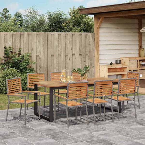 vidaXL Have Spisebordssæt 9 pcs Grå Poly rattan og solid akacietræ