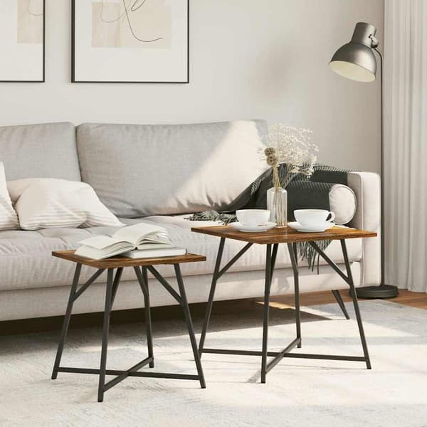 vidaXL Sidebordssæt 2 pcs Røget Eg og Sort