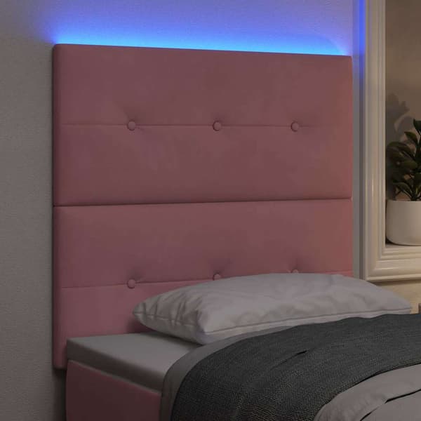 vidaXL LED sengegavl med LED-lysstrimler Lyserød 80 cm Fløjl