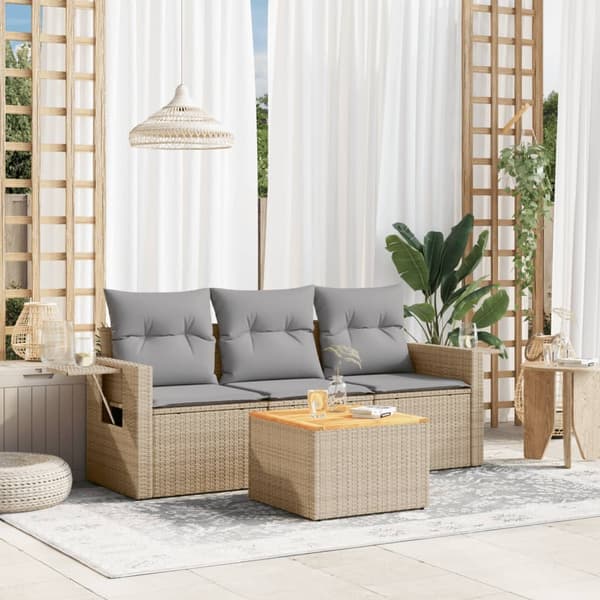 vidaXL sofasæt til haven 4 dele med hynder polyrattan beige
