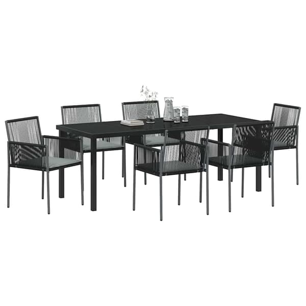 vidaXL Have Spisebordssæt 7 pcs Sort Poly rattan