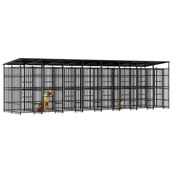 vidaXL Koiran ulkohäkki katolla teräs 14,75 m²