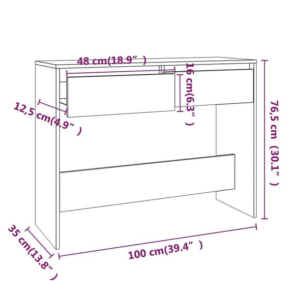 vidaXL konsolbord 100x35x76,5 cm spånplade røget egetræsfarve