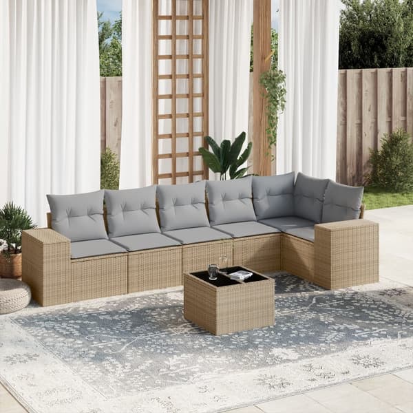 vidaXL sofasæt til haven 7 dele med hynder polyrattan beige