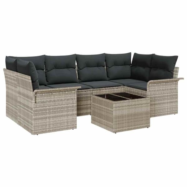 vidaXL Havesofa Sæt med pude 7 pcs Lysegrå polyrattan