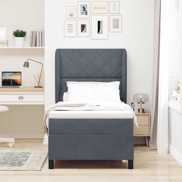 vidaXL Box spring seng med madras Mørkegrå 200 x 90 cm Polyester