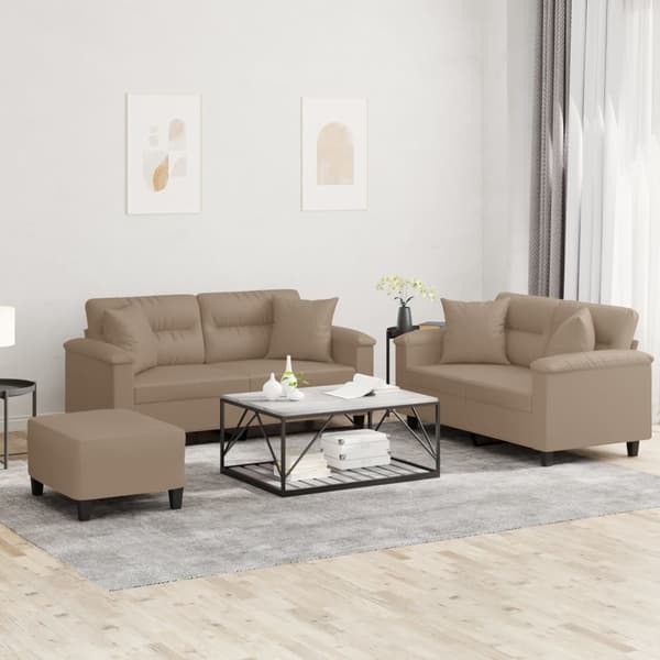 vidaXL sofasæt 3 dele med puder kunstlæder cappuccinofarvet