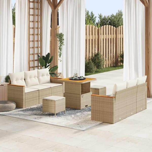vidaXL Havesofa Sæt 9 pcs Beige polyrattan