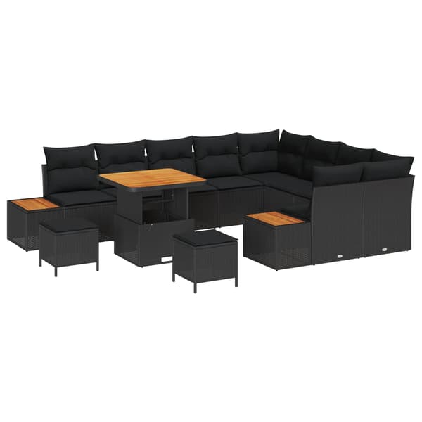vidaXL Havesofa Sæt 12 pcs Sort polyrattan