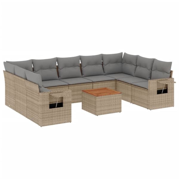 vidaXL sofasæt til haven 10 dele med hynder polyrattan beige
