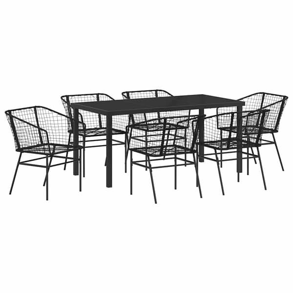 vidaXL Have Spisebordssæt 7 pcs Sort polyrattan
