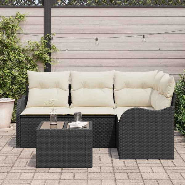 vidaXL Havesofa Sæt 5 pcs Sort polyrattan