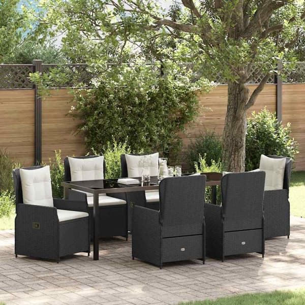 vidaXL Have Spisebordssæt 7 pcs Sort polyrattan