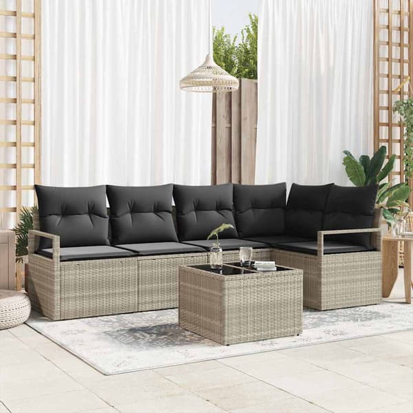 vidaXL Sofa Sæt med pude 6 pcs Lysegrå polyrattan
