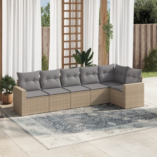 vidaXL sofasæt til haven 6 dele med hynder polyrattan beige