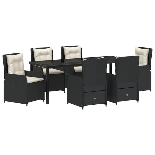 vidaXL Have Spisebordssæt 7 pcs Sort polyrattan