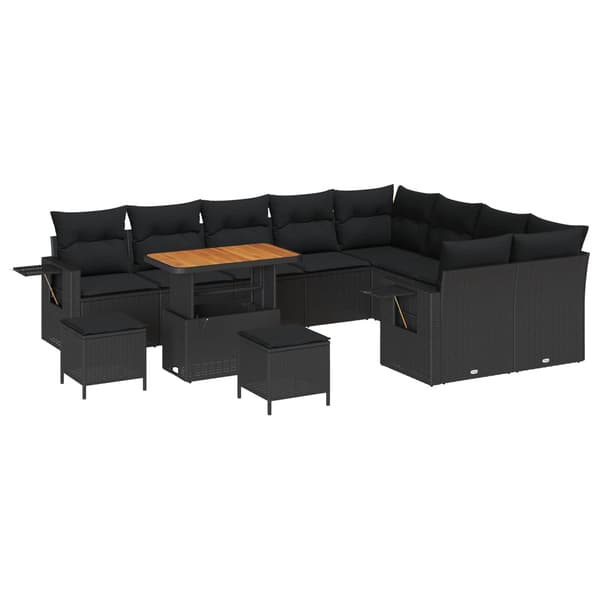 vidaXL Havesofa Sæt 12 pcs Sort polyrattan