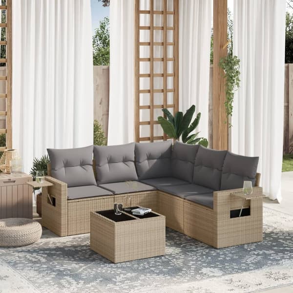 vidaXL sofasæt til haven 6 dele med hynder polyrattan beige