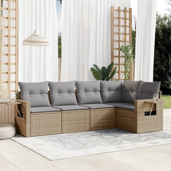 vidaXL sofasæt til haven 5 dele med hynder polyrattan beige