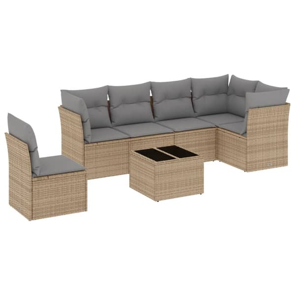 vidaXL sofasæt til haven 7 dele med hynder polyrattan beige
