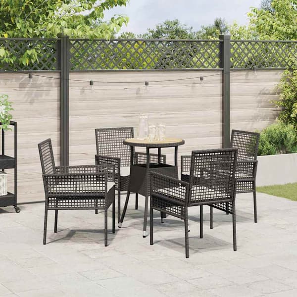 vidaXL Have Spisebordssæt 5 pcs Sort polyrattan