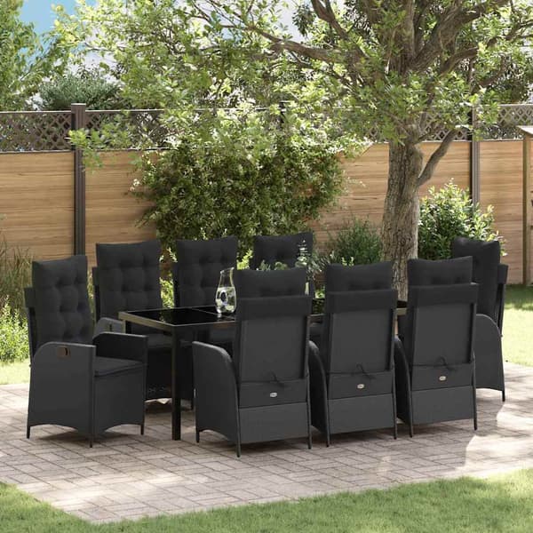 vidaXL Have Spisebordssæt 9 pcs Sort polyrattan
