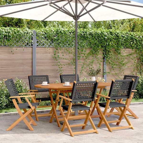 vidaXL Foldbare havestole 6 stk. sort polyrattan/massivt træ