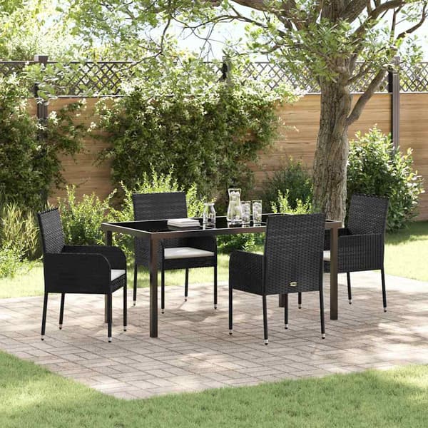 vidaXL Have Spisebordssæt med pude 5 pcs Sort polyrattan