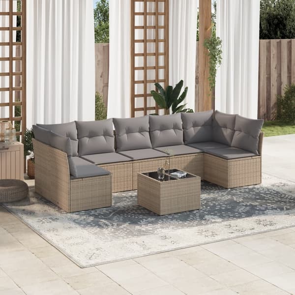 vidaXL sofasæt til haven 8 dele med hynder polyrattan beige