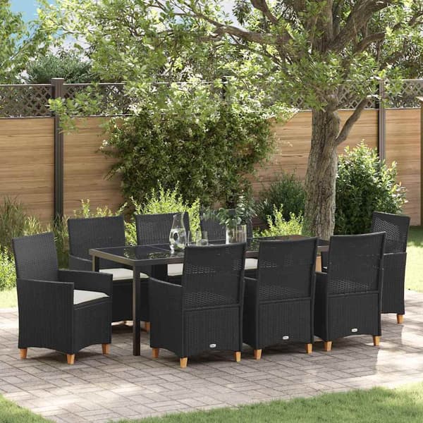 vidaXL Have Spisebordssæt 9 pcs Sort polyrattan