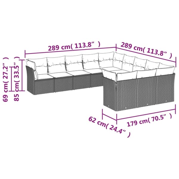 vidaXL sofasæt til haven 11 dele med hynder polyrattan beige