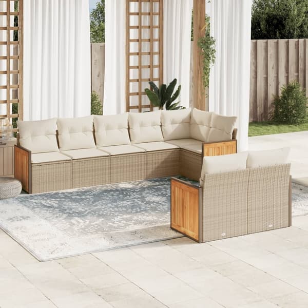 vidaXL sofasæt til haven 8 dele med hynder polyrattan beige