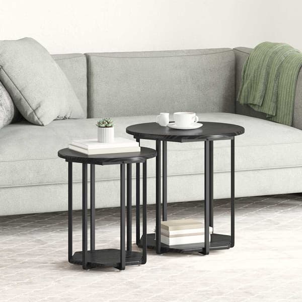 vidaXL Sidebordssæt med hylde 2 pcs Sort eg