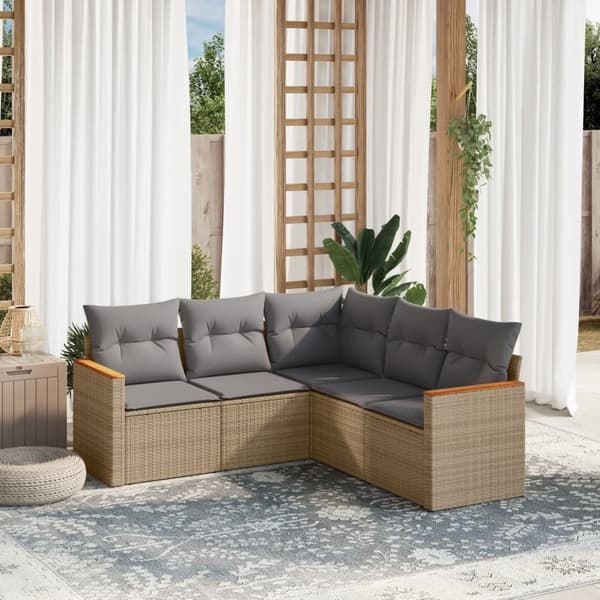 vidaXL sofasæt til haven 5 dele med hynder polyrattan beige