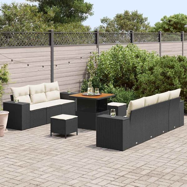 vidaXL Havesofa Sæt 10 pcs Sort polyrattan