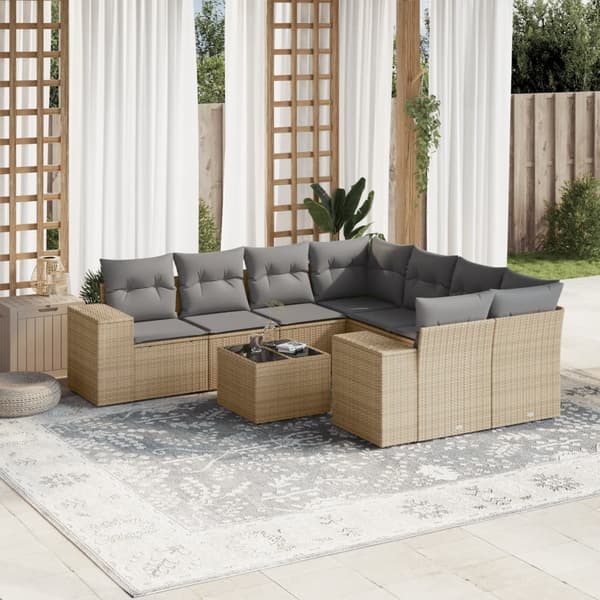 vidaXL sofasæt til haven 9 dele med hynder polyrattan beige