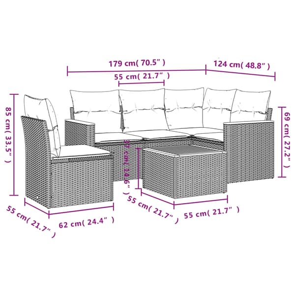 vidaXL sofasæt til haven 6 dele med hynder polyrattan beige