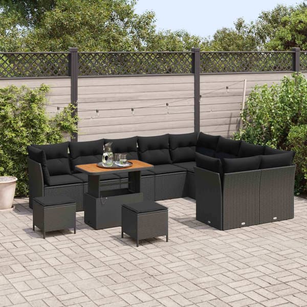 vidaXL Havesofa Sæt 12 pcs Sort polyrattan