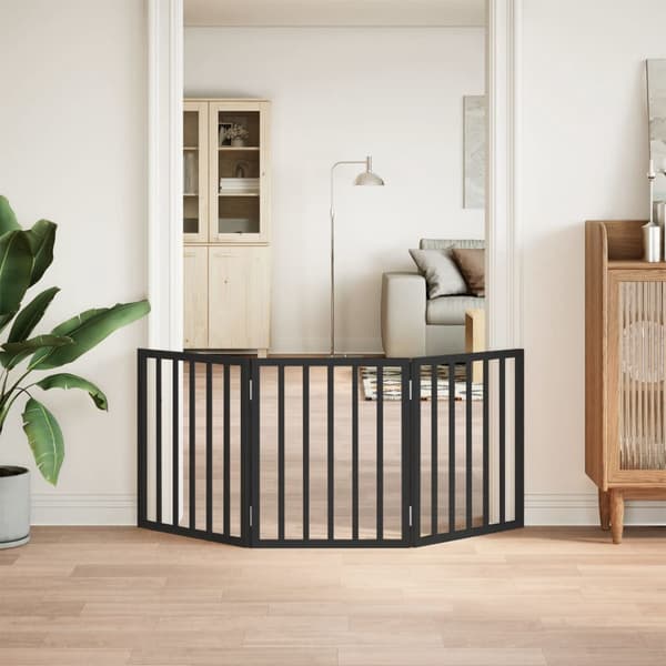 vidaXL Hundeport foldbar 3 paneler sort 150 cm poppeltræ