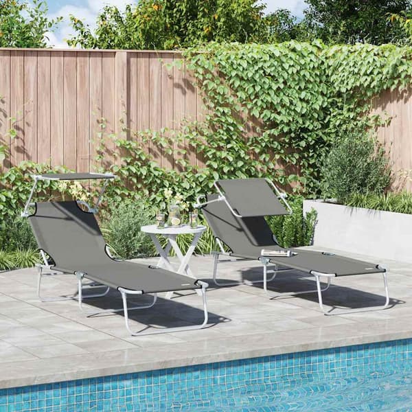 vidaXL Solstol 2 pcs Grå 58 x 188 x 77cm Polyester