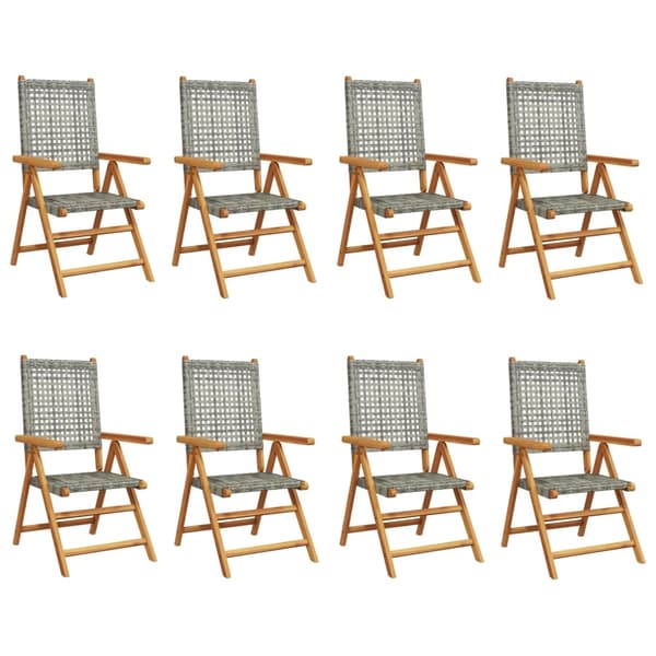 vidaXL havestole 8 stk. med lænefunktion polyrattan grå