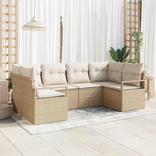 vidaXL Sofa Sæt med pude 6 pcs Beige polyrattan