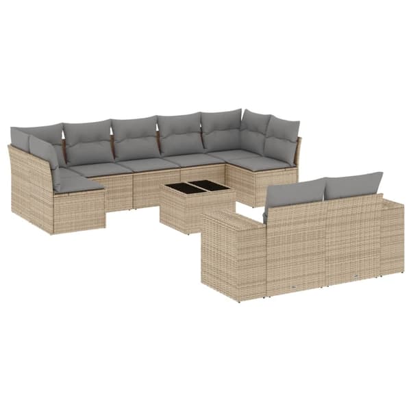 vidaXL sofasæt til haven 10 dele med hynder polyrattan beige