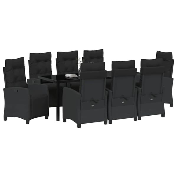 vidaXL Have Spisebordssæt 9 pcs Sort polyrattan