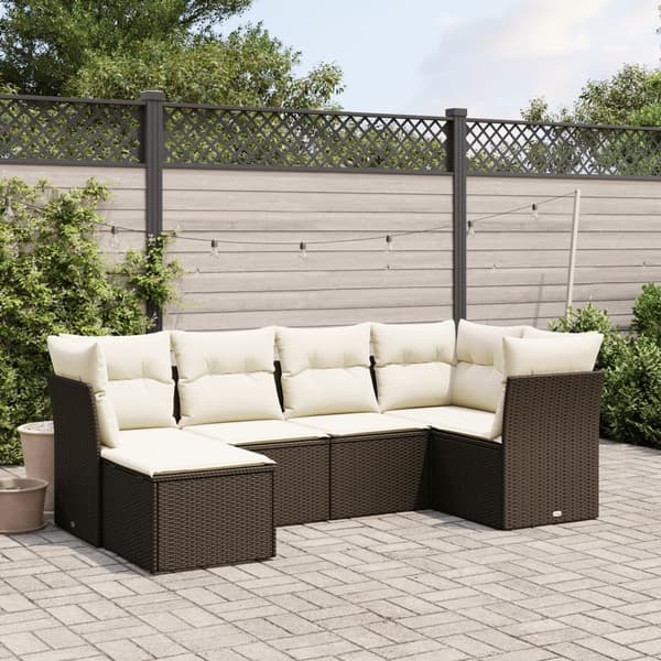 vidaXL sofasæt til haven 6 dele med hynder polyrattan brun