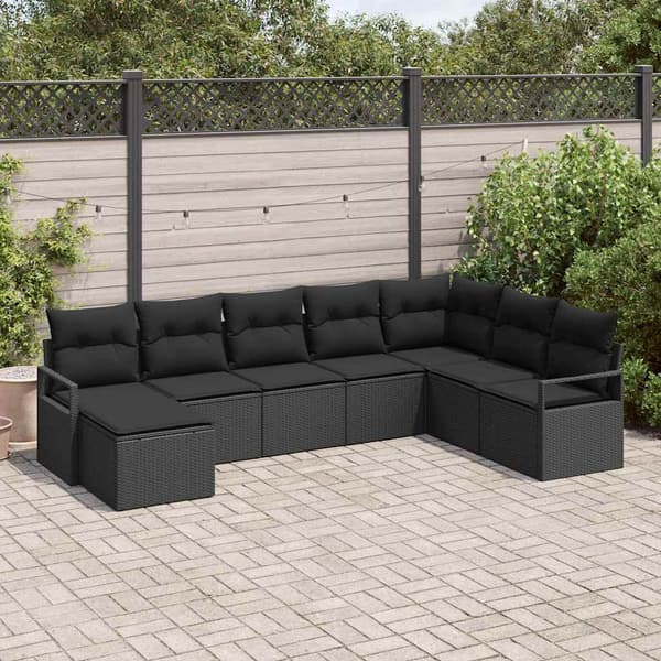 vidaXL Sofa Sæt med pude 8 pcs Sort polyrattan