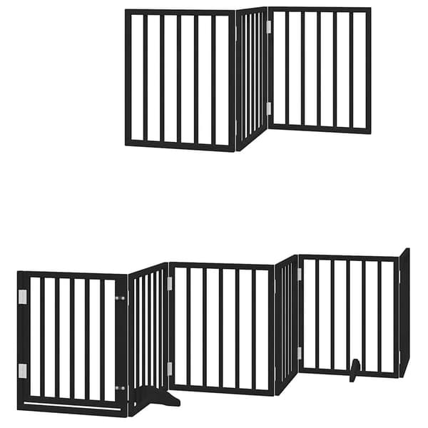 vidaXL Hundeport foldbar 9 paneler sort 450 cm poppeltræ