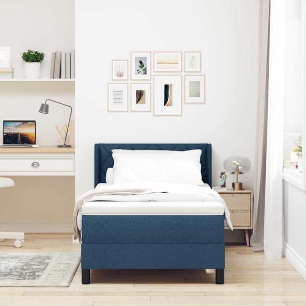 vidaXL Box spring seng med madras Blå 200 x 90 cm Polyester