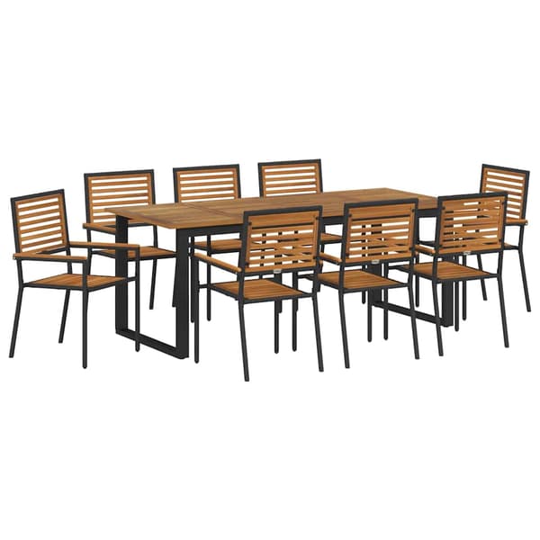 vidaXL Have Spisebordssæt 9 pcs Sort Poly rattan og solid akacietræ